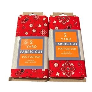 2 Yard Poly Cotton Fabric Cut 72" x 44" 2-Red "Bandana" Print New